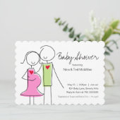 5x7 Invitations de douches pour bébé rose et vert (Debout devant)