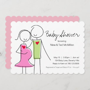 5x7 Invitations de douches pour bébé rose et vert