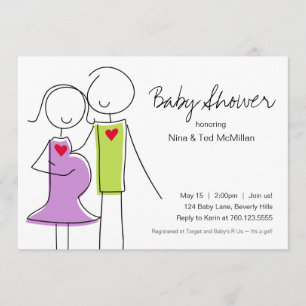 5x7 Invitations de douches pour bébés à code mauve