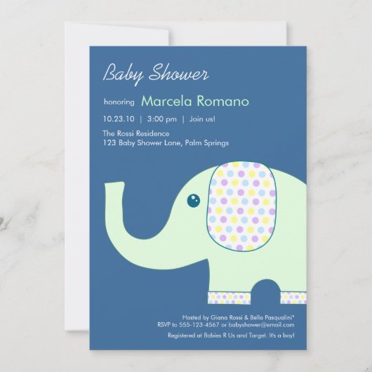 5x7 Invitations de douches pour bébés éléphants (Devant)