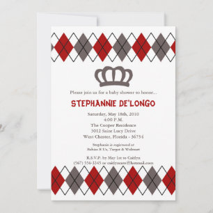5x7 Jacquard gris rouge Invitation Baby shower de