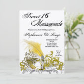 5x7 Jaune Masquerade Sweet 16 Invitation Anniversa (Debout devant)