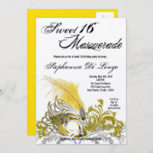 5x7 Jaune Masquerade Sweet 16 Invitation Anniversa (Devant / Derrière)