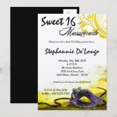 5x7 Jaune Masquerade Sweet 16 Invitation Anniversa (Devant / Derrière)