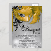 5x7 Jaune Masquerade Sweet 16 Invitation Anniversa (Devant / Derrière)