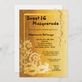 5x7 Jaune Masquerade Sweet 16 Invitation Anniversa (Devant / Derrière)
