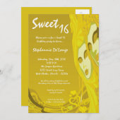 5x7 Jaune Masquerade Sweet 16 Invitation Anniversa (Devant / Derrière)