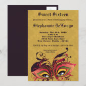 5x7 Jaune Masquerade Sweet 16 Invitation Anniversa (Devant / Derrière)