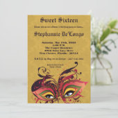 5x7 Jaune Masquerade Sweet 16 Invitation Anniversa (Debout devant)