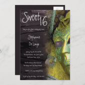 5x7 Jaune Masquerade Sweet 16 Invitation Anniversa (Devant / Derrière)