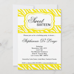 5x7 Jaune Zèbre Imprimer Invitation de fête d'anni