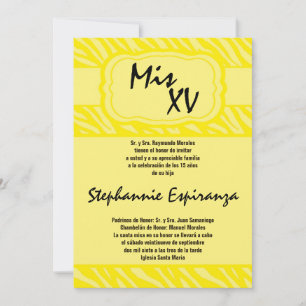 5x7 Jaune Zèbre Imprimer Quinceanera 15 Invitation