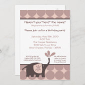 5x7 Jeune éléphant mauve Invitation à la fête d'an (Devant / Derrière)