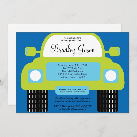 5x7 Jongen Monster Auto Verjaardag Party Uitnodigi Kaart (Voorkant / Achterkant)
