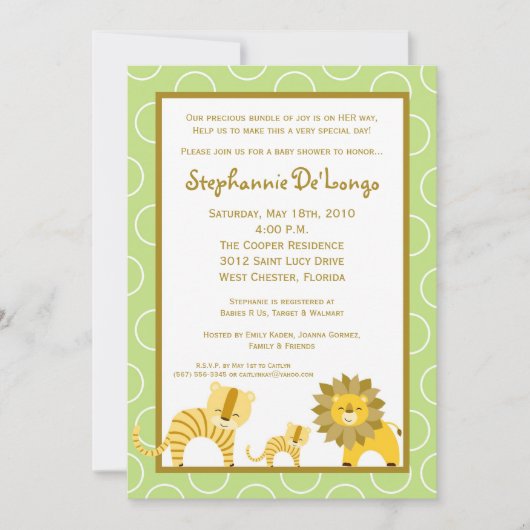 5x7 Jungle Boy Tiger Safari Baby shower Invitation (Devant)