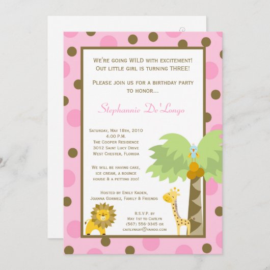5x7 Jungle Safari Zoo Animaux Invitation Anniversa (Devant / Derrière)