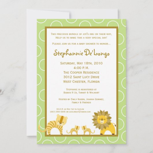 5x7 Jungle Tiger Girl TWINS Baby shower Invitation (Devant)