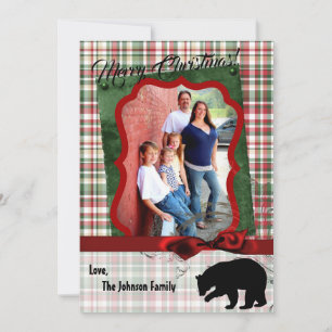 5x7 KERSTMIS Rood Kerst Geruit Beer Stof FOTO Kaar Feestdagenkaart