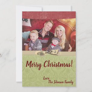 5x7 Kerstmis XMAS Groen Gestreepte Stoffen FOTOKAA Feestdagenkaart