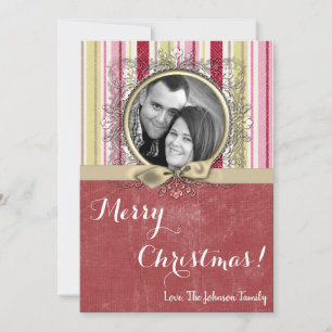 5x7 Kerstmis XMAS Groen Gestreepte Stoffen FOTOKAA Feestdagenkaart