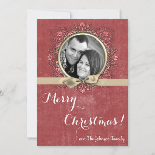 5x7 Kerstmis XMAS Rode Grunge Disstress PHOTO Card Feestdagenkaart