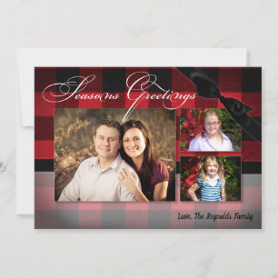 5x7 Kerstmis XMAS Rood Zwart Plaid FOTOkaart Feestdagenkaart