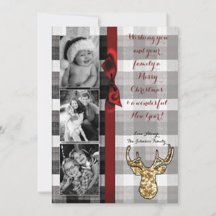 5x7 Kerstmis XMAS Zwart Plaid Herten FOTOkaart Feestdagenkaart