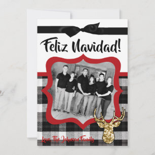 5x7 Kerstmis XMAS Zwart Plaid Herten FOTOkaart Feestdagenkaart