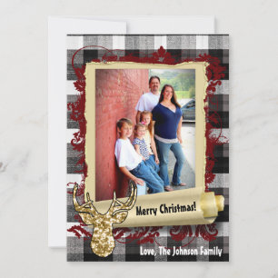 5x7 Kerstmis XMAS Zwart Plaid Herten FOTOkaart Feestdagenkaart