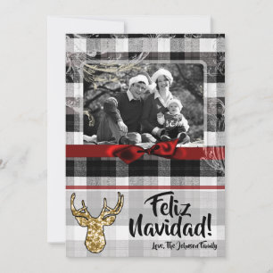 5x7 Kerstmis XMAS Zwart Plaid Herten FOTOkaart Feestdagenkaart