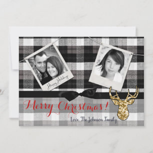5x7 Kerstmis XMAS Zwart Plaid Herten FOTOkaart Feestdagenkaart