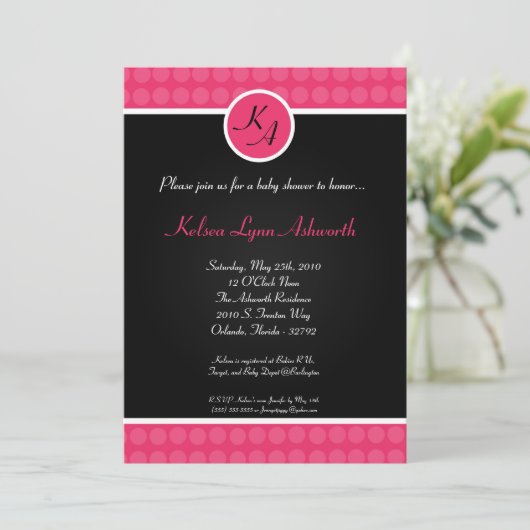 5x7 kleurrijke roze Polka Dot Baby shower Uitnodig Kaart (Staand voorkant)