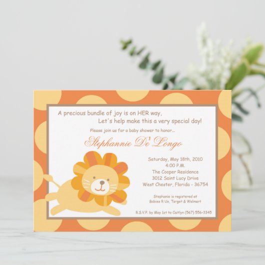5x7 Koning van het Oerwoud Lion Baby shower Uitnod Kaart (Staand voorkant)