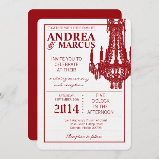 5x7 kristallen kroonluchter Glitz bruiloft uitnodi Kaart (Voorkant / Achterkant)