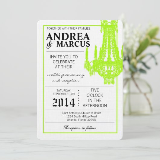 5x7 kristallen kroonluchter Glitz bruiloft uitnodi Kaart (Staand voorkant)