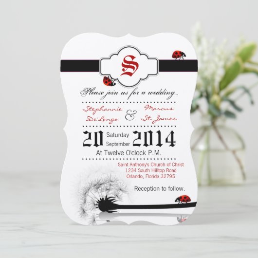 5x7 Lady Bug Dandilion Bloem Bruiloft Uitnodiging (Staand voorkant)