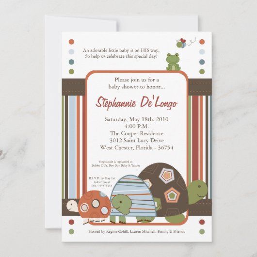 5x7 Laguna Turtle Frog Bee Baby shower Invitation (Devant)