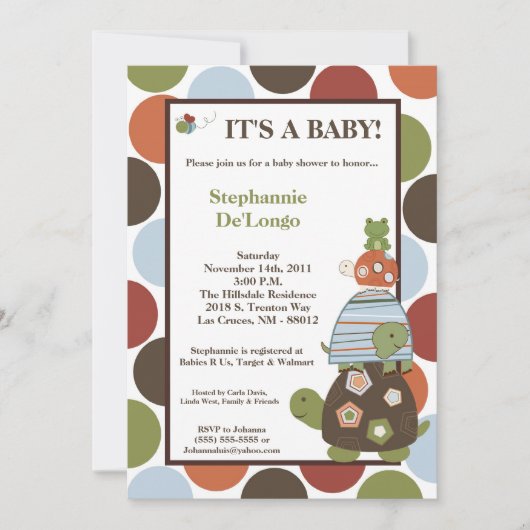 5x7 Laguna Turtle Frog Bee Baby shower Invitation Kaart (Voorkant)