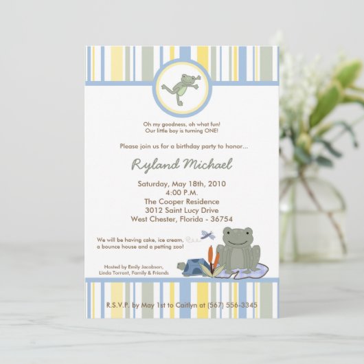 5x7 Leap Frog Turtle Bee Anniversaire Invitation (Debout devant)