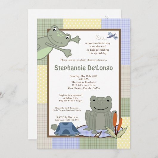 5x7 Leap Frog Turtle Bee Baby shower Invitation (Devant / Derrière)