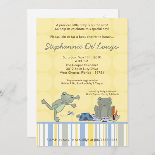 5x7 Leap Frog Turtle Bee Baby shower Invitation (Devant / Derrière)