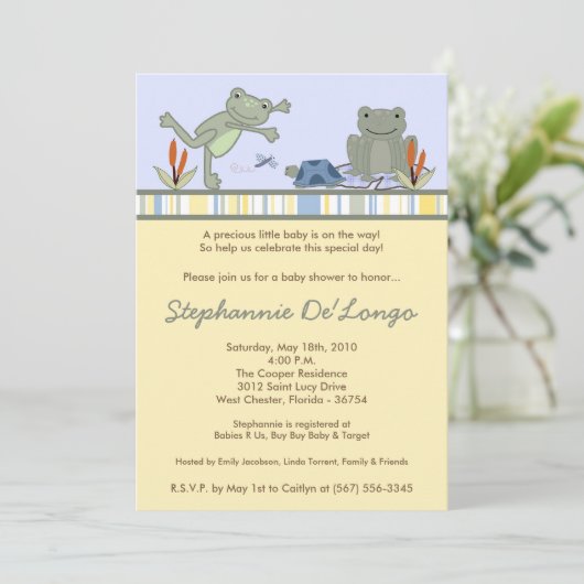 5x7 Leap Frog Turtle Bee Baby shower Invitation Kaart (Staand voorkant)