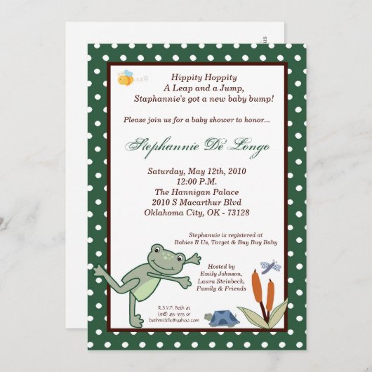 5x7 Leap Frog Turtle Pond Baby shower Invitation (Devant / Derrière)