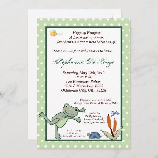 5x7 Leap Frog Turtle Pond Baby shower Invitation (Devant / Derrière)