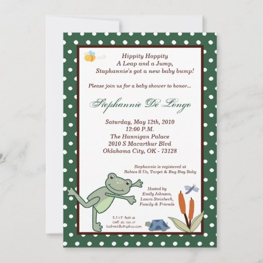 5x7 Leap Frog Turtle Pond Baby shower Invitation Kaart (Voorkant)