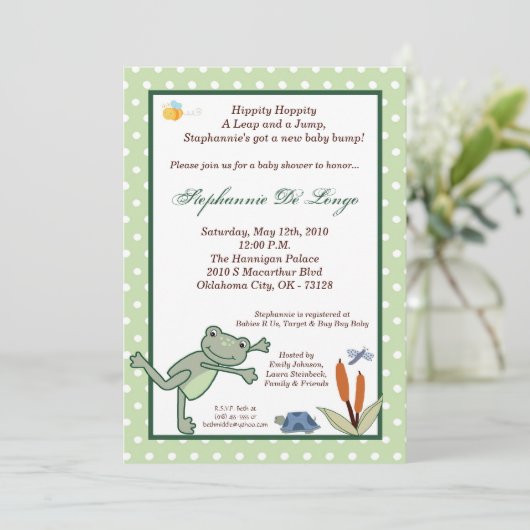 5x7 Leap Frog Turtle Pond Baby shower Invitation Kaart (Staand voorkant)