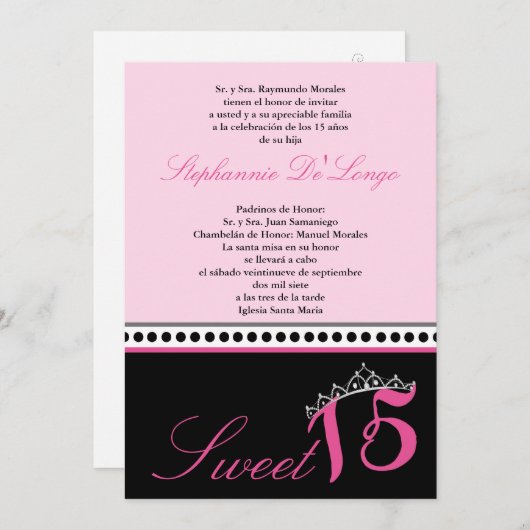 5x7 Lichtroze Tiara Quinceanera Party Uitnodiging (Voorkant / Achterkant)