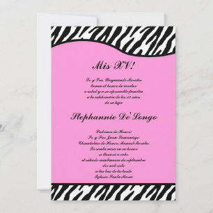 5x7 Lichtroze Zebra Quinceanera Party Uitnodigen Kaart