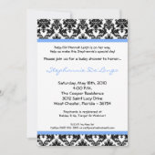 5x7 Light Blue Black Damask Baby shower Invitation Kaart (Voorkant)