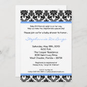 5x7 Light Blue Black Damask Baby shower Invitation Kaart (Voorkant / Achterkant)